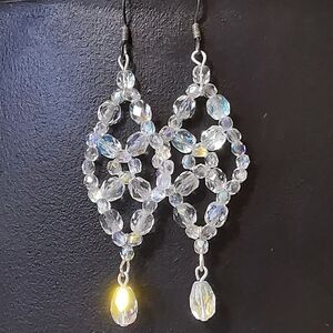 Vintage beaded Chandelier drop earrings clear a/b crystals